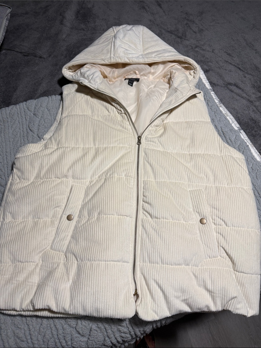 Susan Graver Hooded Quilted Corduroy Vest - Cream